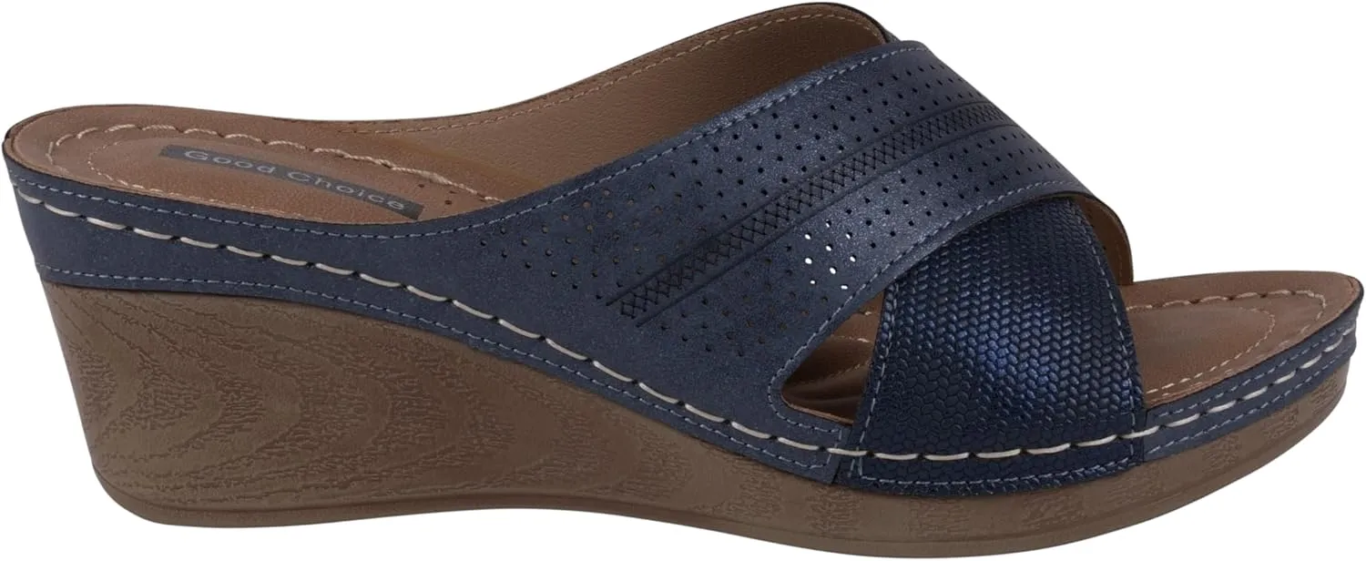 G.C. Shoes Comfortable Slide on cross strap platform wedge
