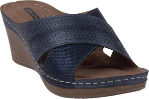 G.C. Shoes Comfortable Slide on cross strap platform wedge