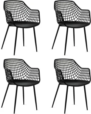 Giantex Modern Dining Chairs Set of 4 - Black Arm Chair with 15" High Backrest, Powder-Coated Metal Legs, Anti-Slip Foot Pads, Max Load 265 lbs, Kitchen Dining Room