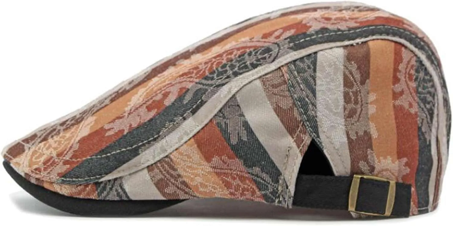GIBZ Striped Flat Hat Newsboy Cap Retro Driving Hats Adjustable Ivy Caps for Men Women
