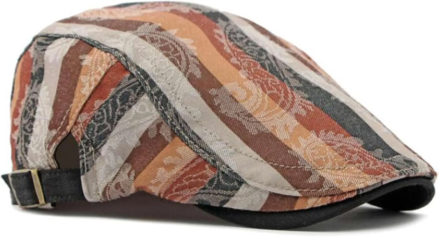 GIBZ Striped Flat Hat Newsboy Cap Retro Driving Hats Adjustable Ivy Caps for Men Women