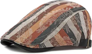GIBZ Striped Flat Hat Newsboy Cap Retro Driving Hats Adjustable Ivy Caps for Men Women