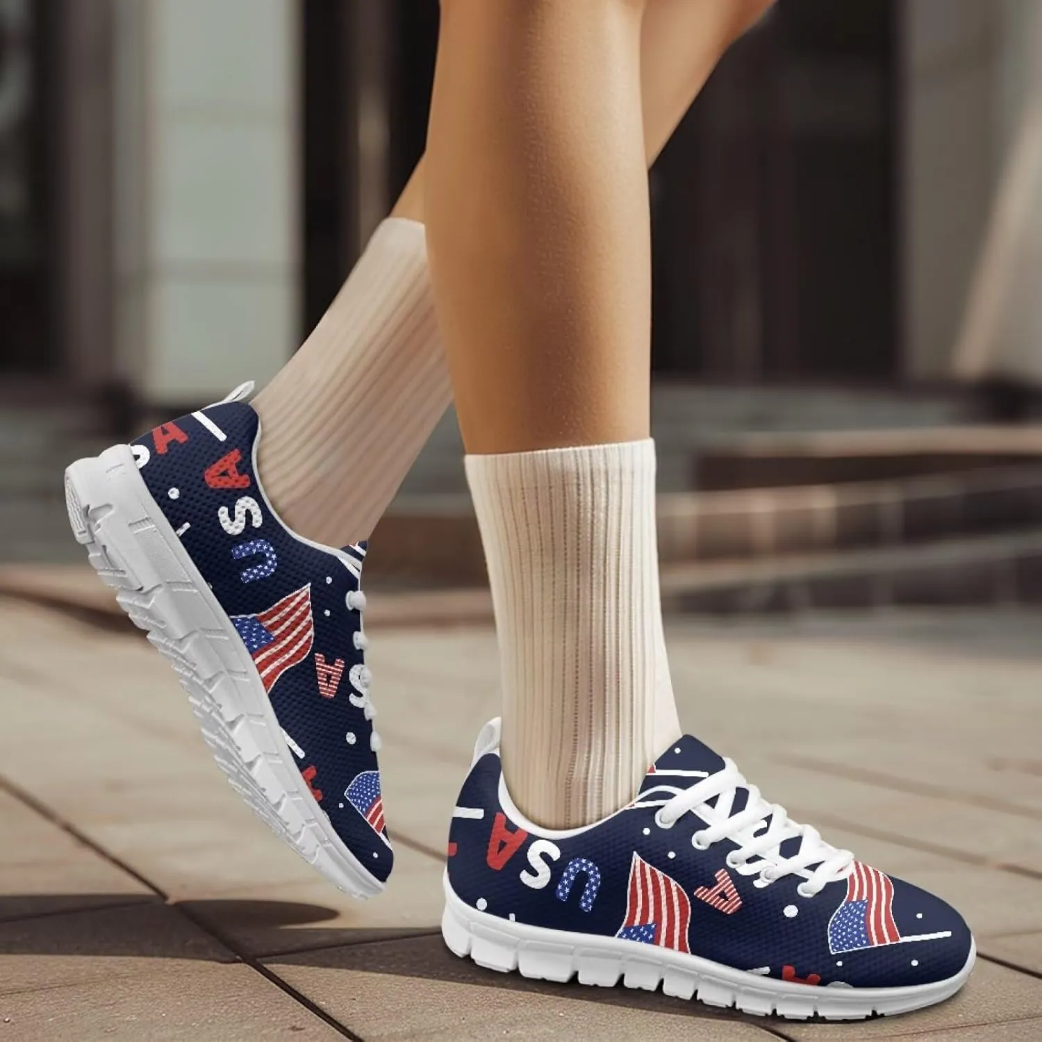GIFTPUZZ Unisex Outdoor Trainers Sneaker and Walking Shoes Women Men Independence Day Party Shoes Size 39-48