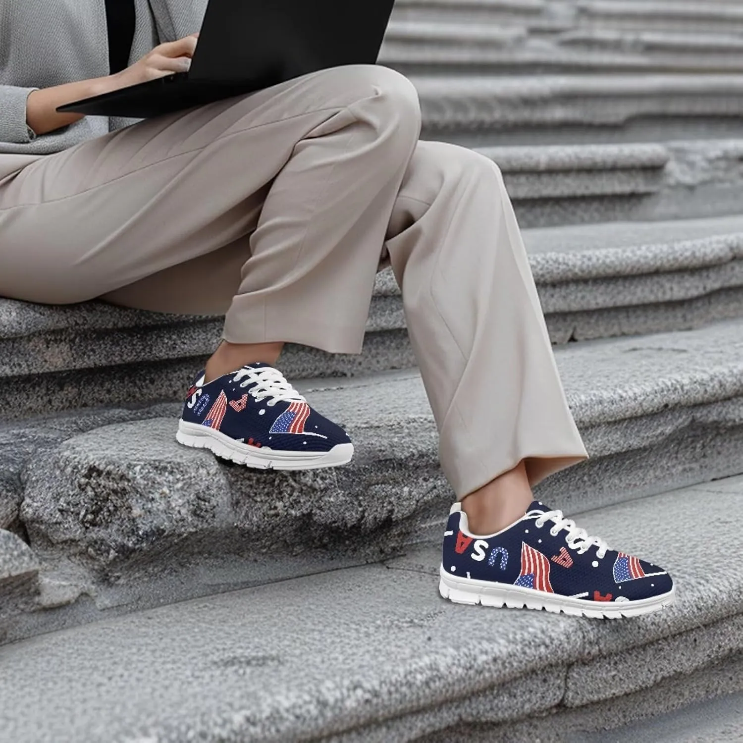 GIFTPUZZ Unisex Outdoor Trainers Sneaker and Walking Shoes Women Men Independence Day Party Shoes Size 39-48