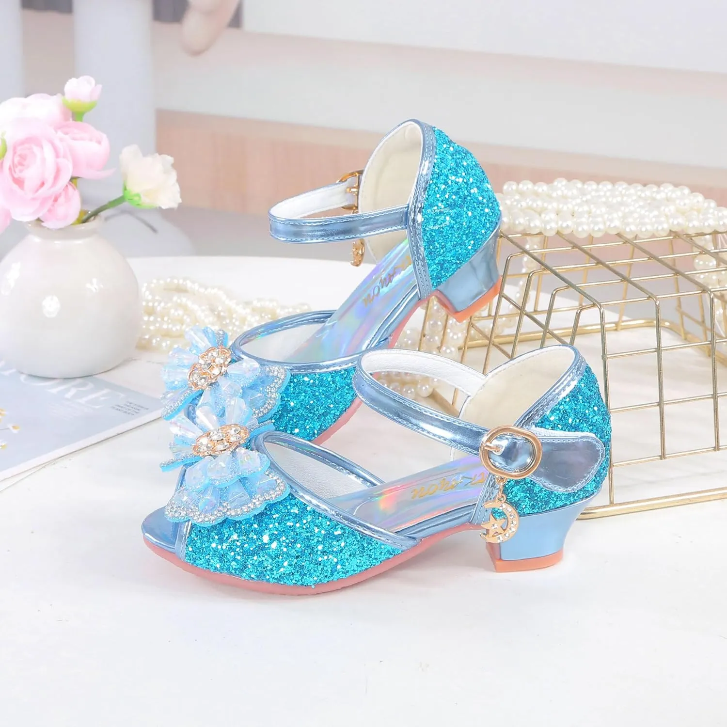 Girls Shoes Sparkle Mary Jane Low Heel Princess Flower Wedding Party Dress Shoes