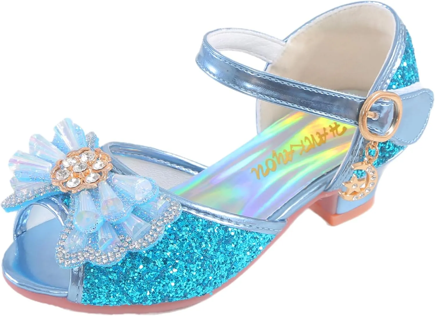 Girls Shoes Sparkle Mary Jane Low Heel Princess Flower Wedding Party Dress Shoes
