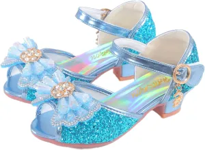 Girls Shoes Sparkle Mary Jane Low Heel Princess Flower Wedding Party Dress Shoes