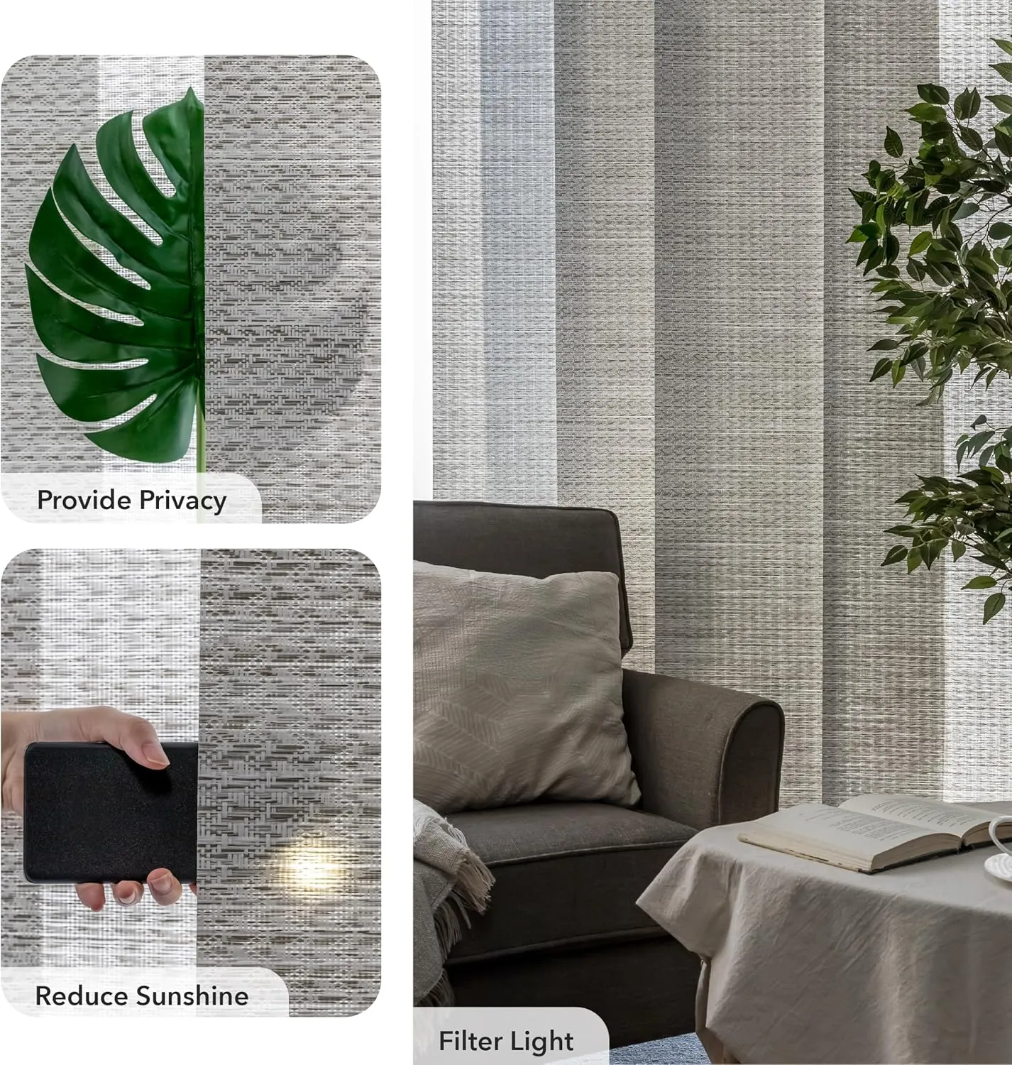 GoDear Design Adjustable Panel Track Blinds for Sliding Glass Doors, Room Dividers, Closet Doors, Extendable Track from 45.8" to 86" W, Dual-Sided Nature Trimmable Panel Curtains Up to 96", Silent