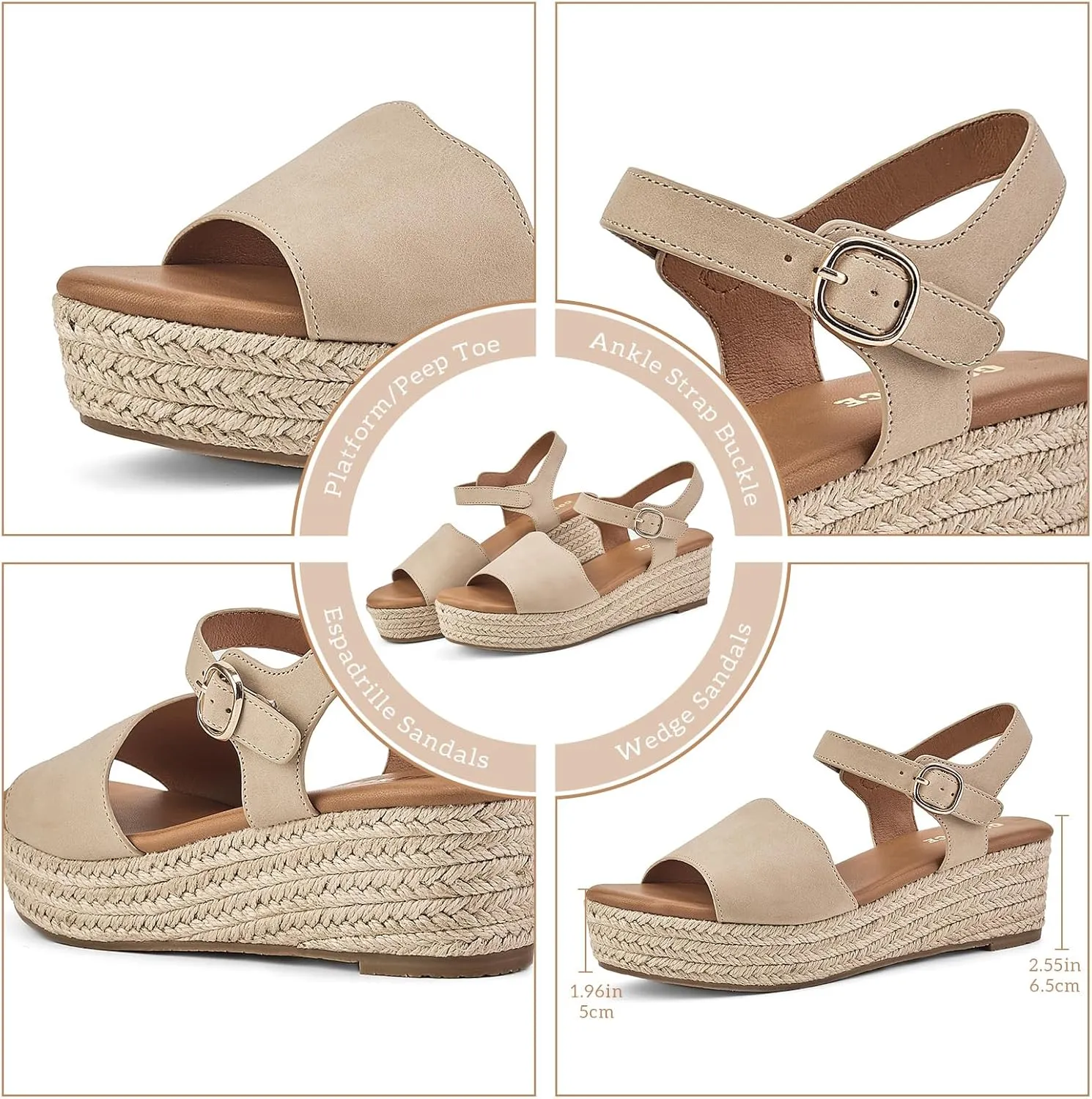 GOSERCE Wedge Sandals for Women Espadrille Platform Sandals Comfortable Lace Up Peep Open Toe for Walking Beach Casual Dressy Summer Shoes