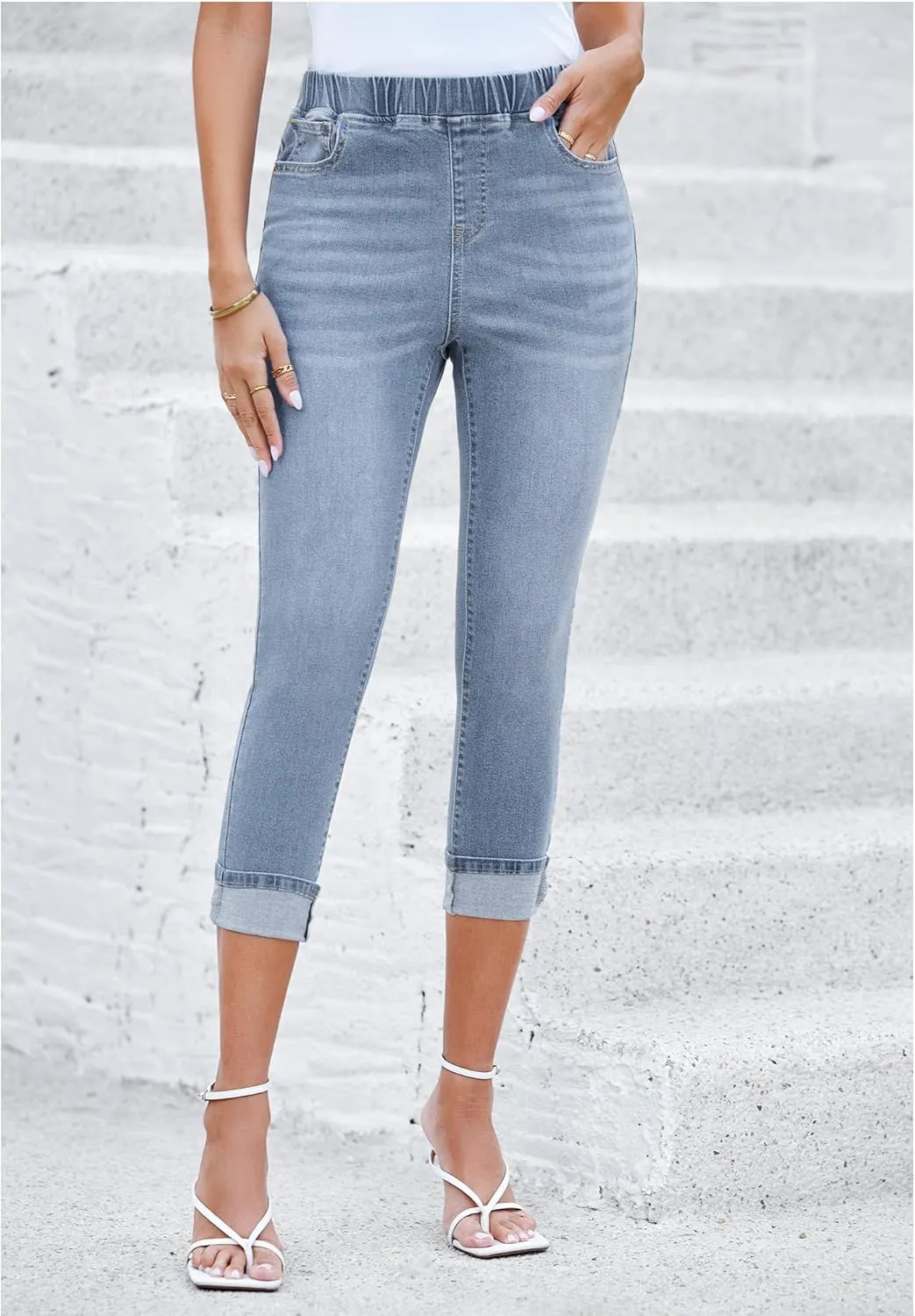 GRAPENT Pull On Jeans for Women High Waisted Skinny Capri Pants Trendy Stretch Denim Cropped Jeans Crop Jeggings Capris