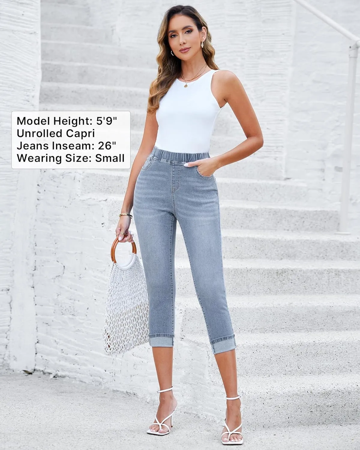 GRAPENT Pull On Jeans for Women High Waisted Skinny Capri Pants Trendy Stretch Denim Cropped Jeans Crop Jeggings Capris