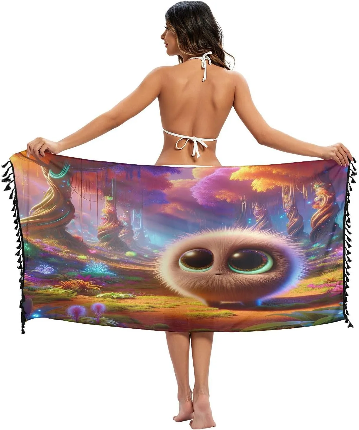 Green Marble Texture on Sarong Cover Up, Fringe Sarong Wrap, Beach Sarong for Women, Summer Wrap
