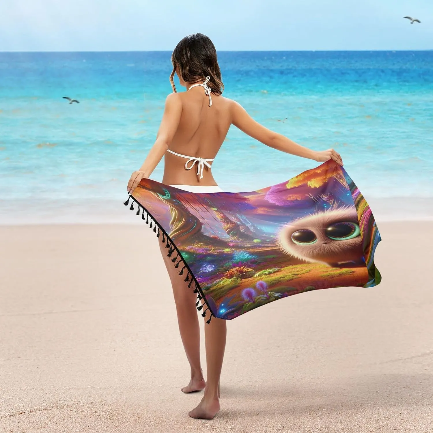 Green Marble Texture on Sarong Cover Up, Fringe Sarong Wrap, Beach Sarong for Women, Summer Wrap