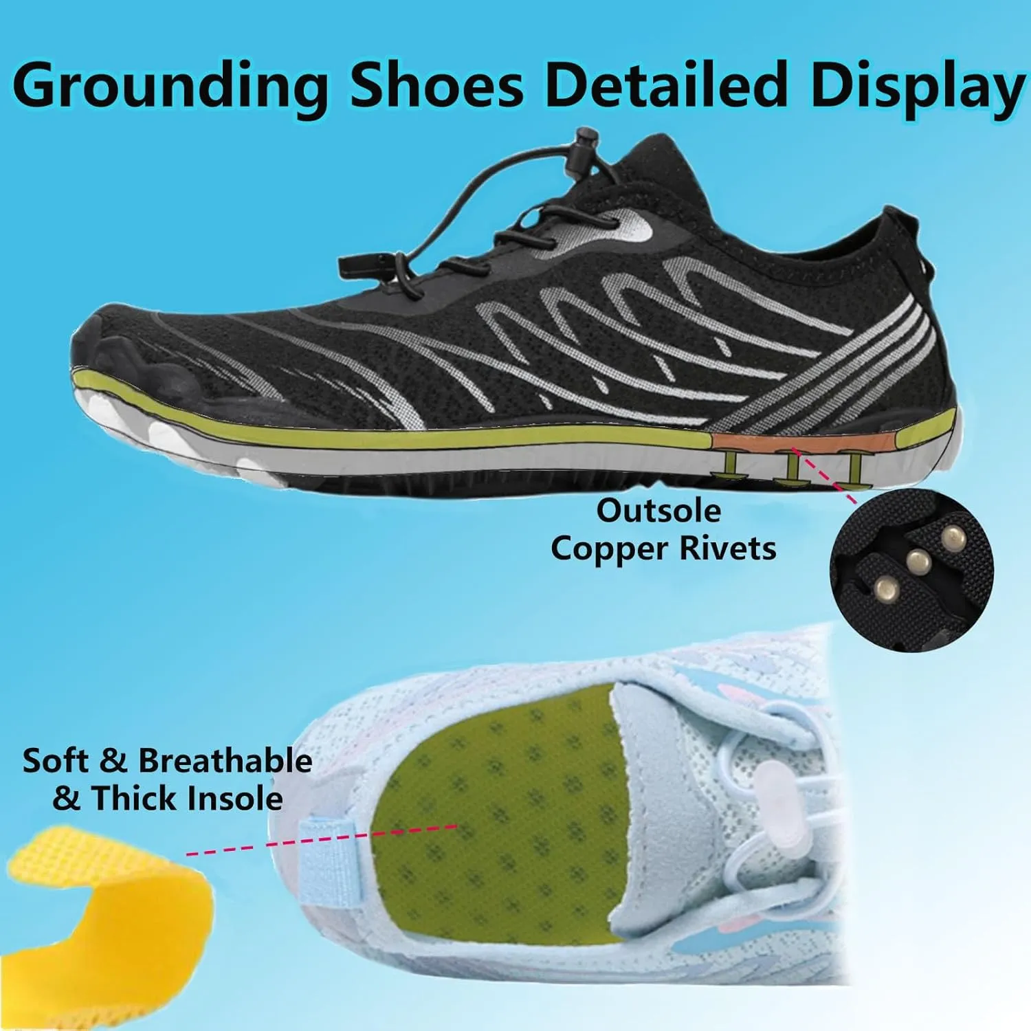 Grounding Shoes with Copper, Grounded Footwear for Women and Men, Soft Comfortable Fully Experience Benefits of Grounding