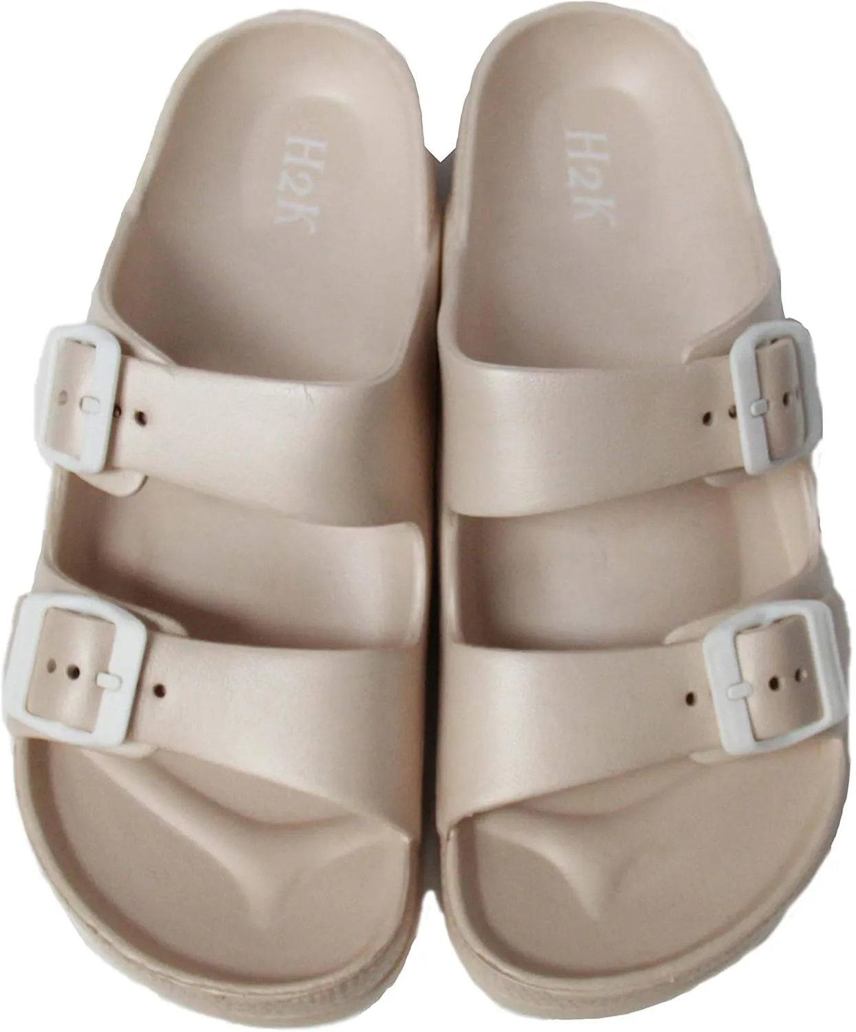 H2K Women's Lightweight Comfort Soft Slides EVA Adjustable Double Buckle Flat Sandals Buddy