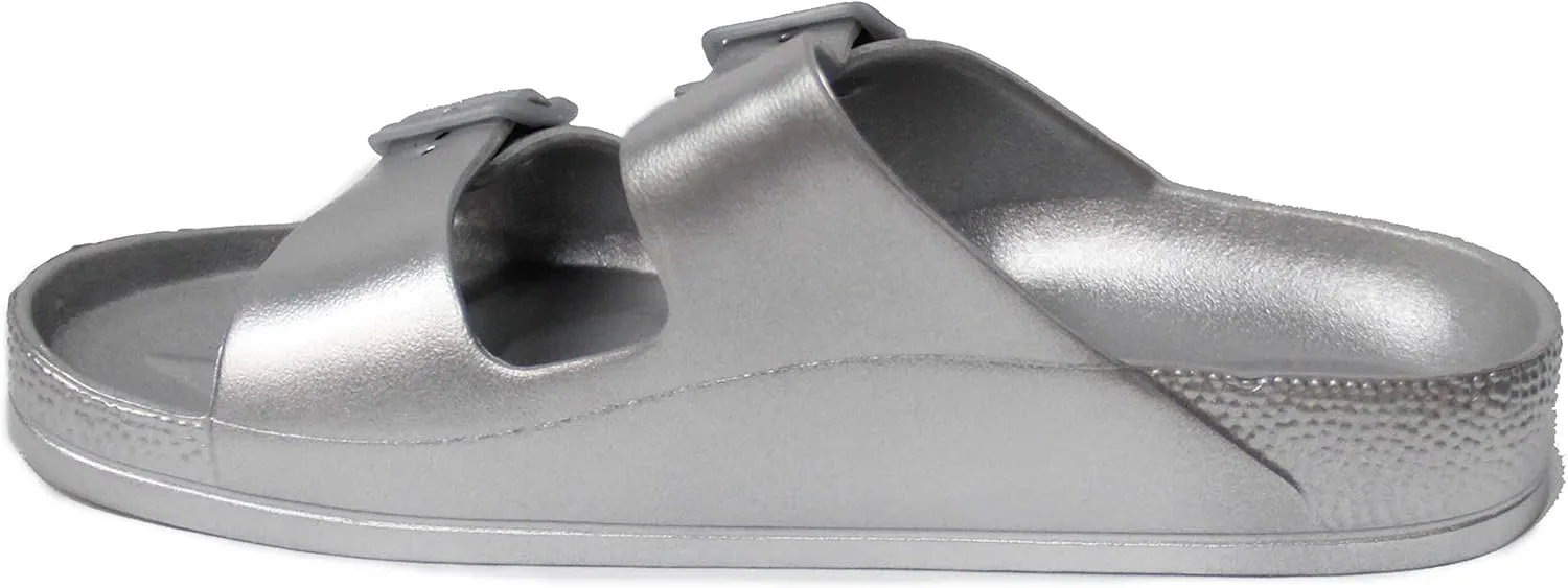 H2K Women's Lightweight Comfort Soft Slides EVA Adjustable Double Buckle Flat Sandals Buddy