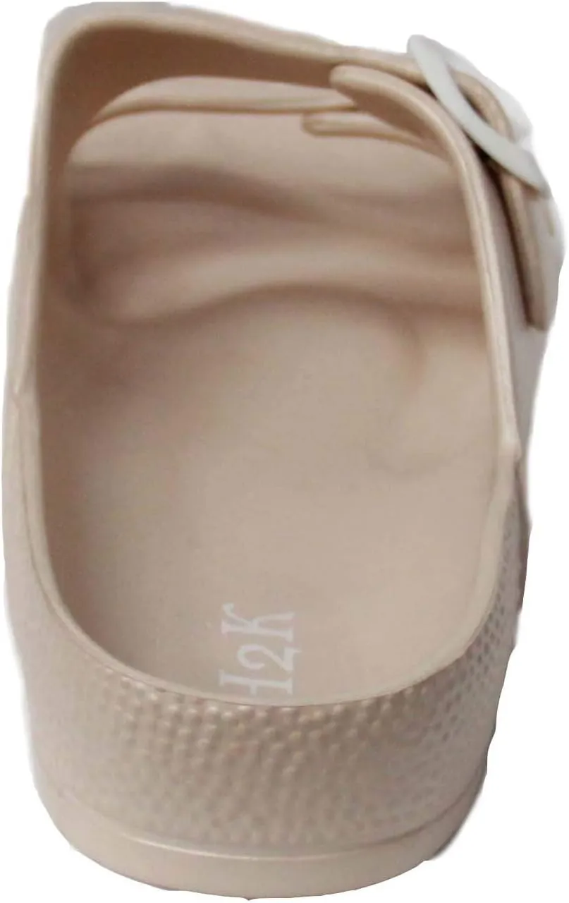 H2K Women's Lightweight Comfort Soft Slides EVA Adjustable Double Buckle Flat Sandals Buddy