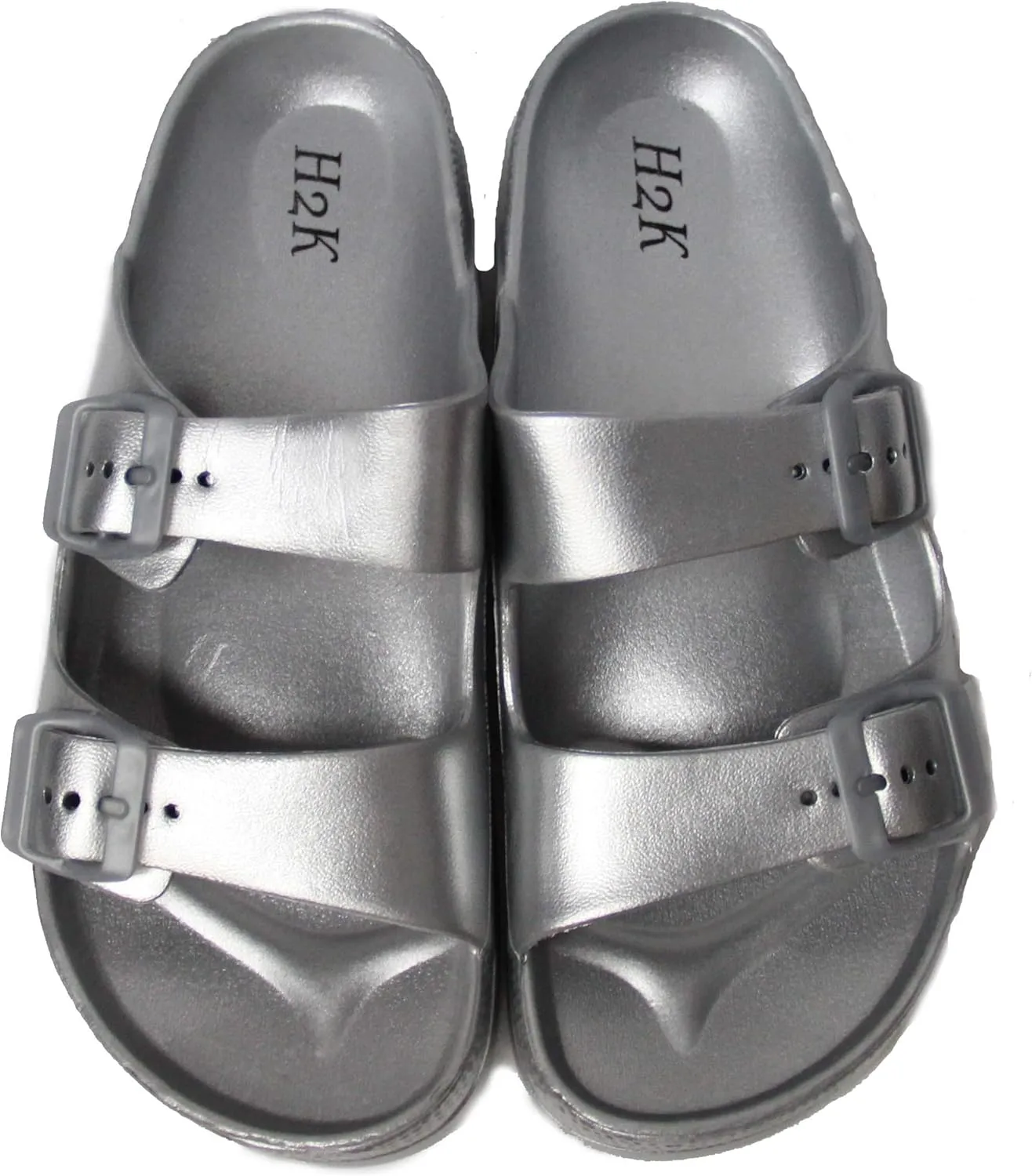 H2K Women's Lightweight Comfort Soft Slides EVA Adjustable Double Buckle Flat Sandals Buddy