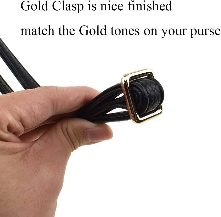 HAHIYO Adjustable Pebbled Black Leather Purse Chain Strap Length 31.5-55.1 Inch Gold Hardware for Shoulder Cross Body Sling Purse Replacement Comfortable 0.47 Inch Wide 4.7mm Extra Thick 1 Pack