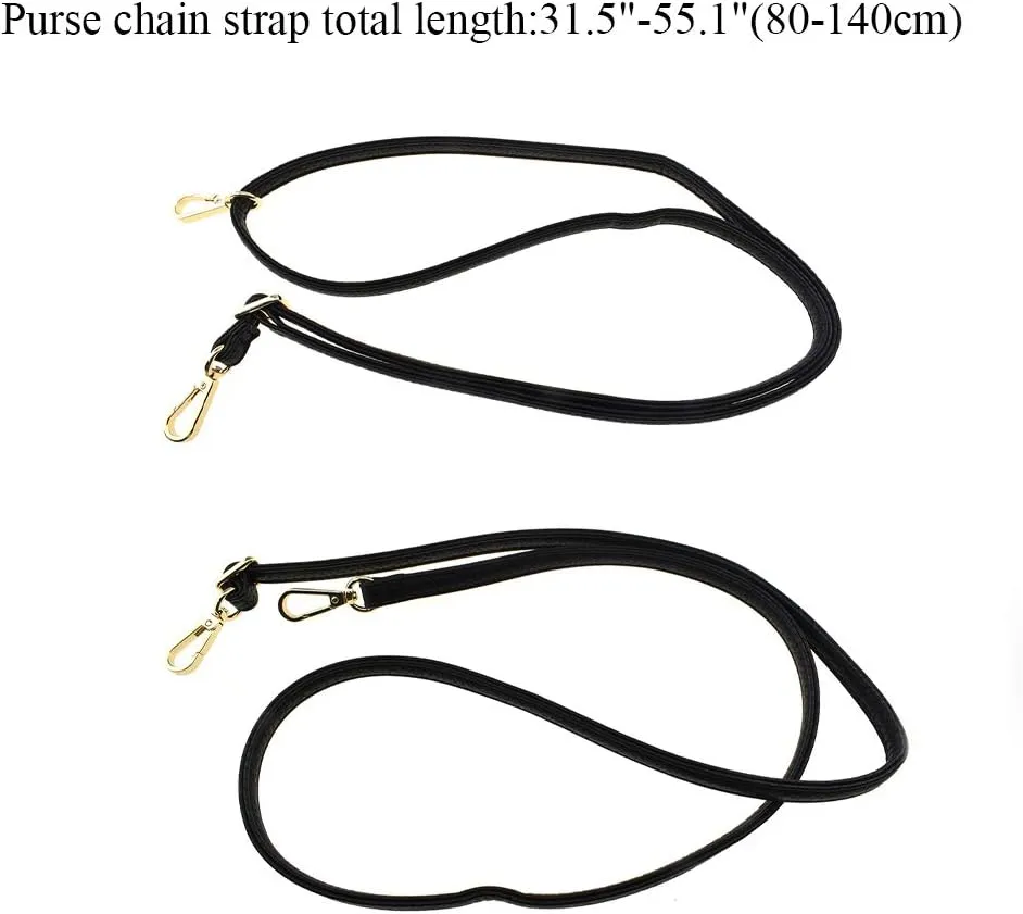 HAHIYO Adjustable Pebbled Black Leather Purse Chain Strap Length 31.5-55.1 Inch Gold Hardware for Shoulder Cross Body Sling Purse Replacement Comfortable 0.47 Inch Wide 4.7mm Extra Thick 1 Pack