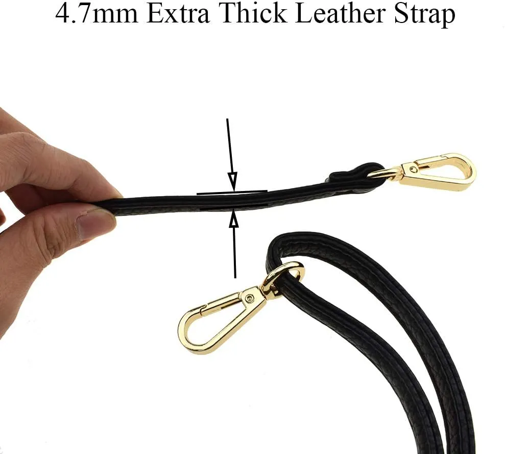 HAHIYO Adjustable Pebbled Black Leather Purse Chain Strap Length 31.5-55.1 Inch Gold Hardware for Shoulder Cross Body Sling Purse Replacement Comfortable 0.47 Inch Wide 4.7mm Extra Thick 1 Pack