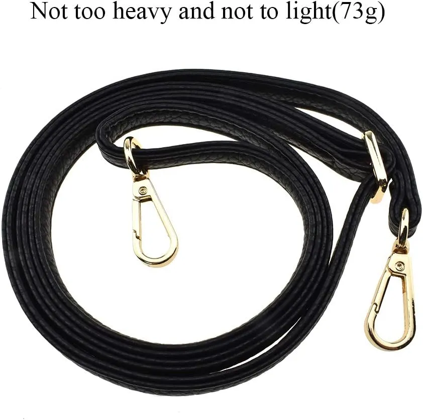 HAHIYO Adjustable Pebbled Black Leather Purse Chain Strap Length 31.5-55.1 Inch Gold Hardware for Shoulder Cross Body Sling Purse Replacement Comfortable 0.47 Inch Wide 4.7mm Extra Thick 1 Pack