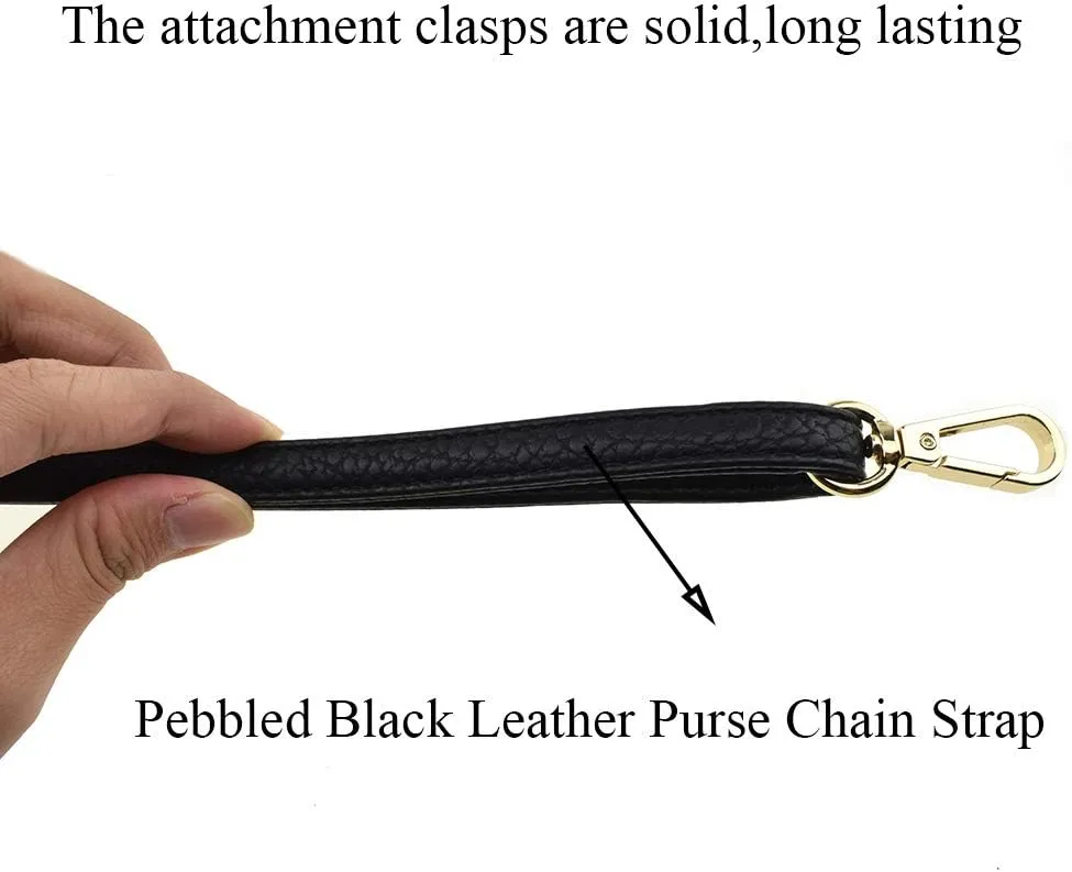 HAHIYO Adjustable Pebbled Black Leather Purse Chain Strap Length 31.5-55.1 Inch Gold Hardware for Shoulder Cross Body Sling Purse Replacement Comfortable 0.47 Inch Wide 4.7mm Extra Thick 1 Pack