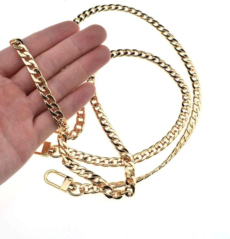 HAHIYO Mini Pochette Purse Chain Strap Slim Wide 7mm for LV Length 55.1 inches Extra Thick 2.6mm Shiny Gold for Shoulder Cross Body Sling Handbag Wallet Clutch Comfortable Flat Metal Strap 1 Pack
