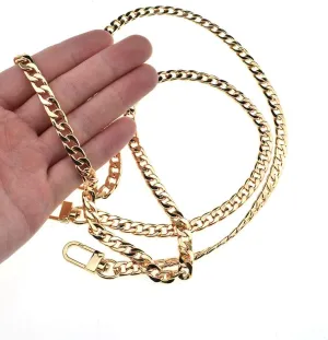 HAHIYO Mini Pochette Purse Chain Strap Slim Wide 7mm for LV Length 55.1 inches Extra Thick 2.6mm Shiny Gold for Shoulder Cross Body Sling Handbag Wallet Clutch Comfortable Flat Metal Strap 1 Pack