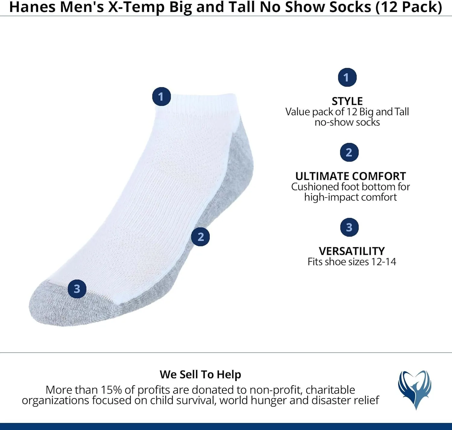Hanes Men's Socks, X-Temp Cushioned No Show Socks, 12-Pack
