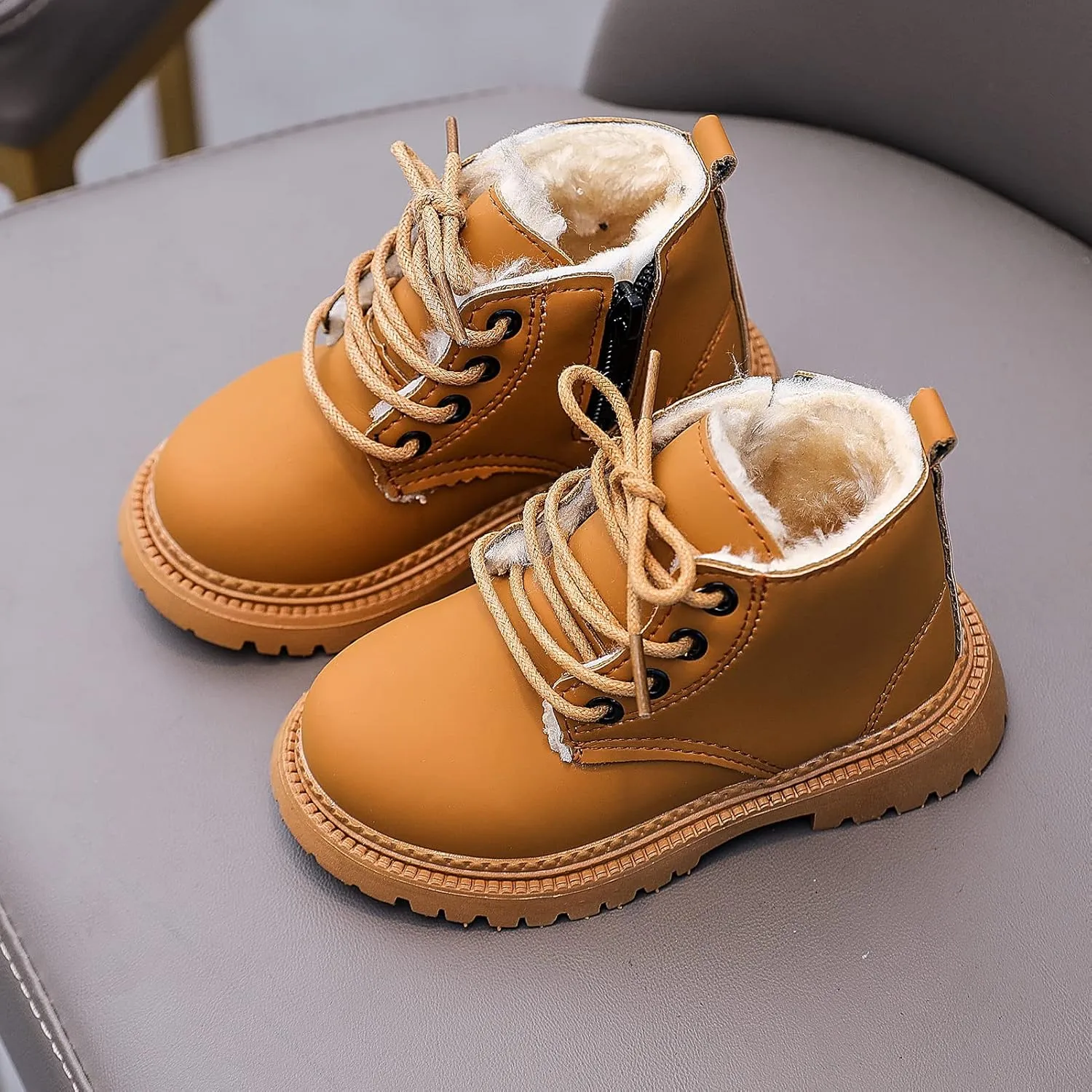Happy Cherry Baby Work Boots Autumn Fashion Leather Lace-Up Boots Soft Flat Ankle Snow Boots