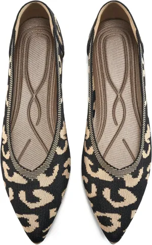 HARENCE Women's Flats Ballet Shoes: Comfortable Pointed Toe Soft Knit Flat Casual Slip On Work Dress Shoes for Walking Wedding Dating