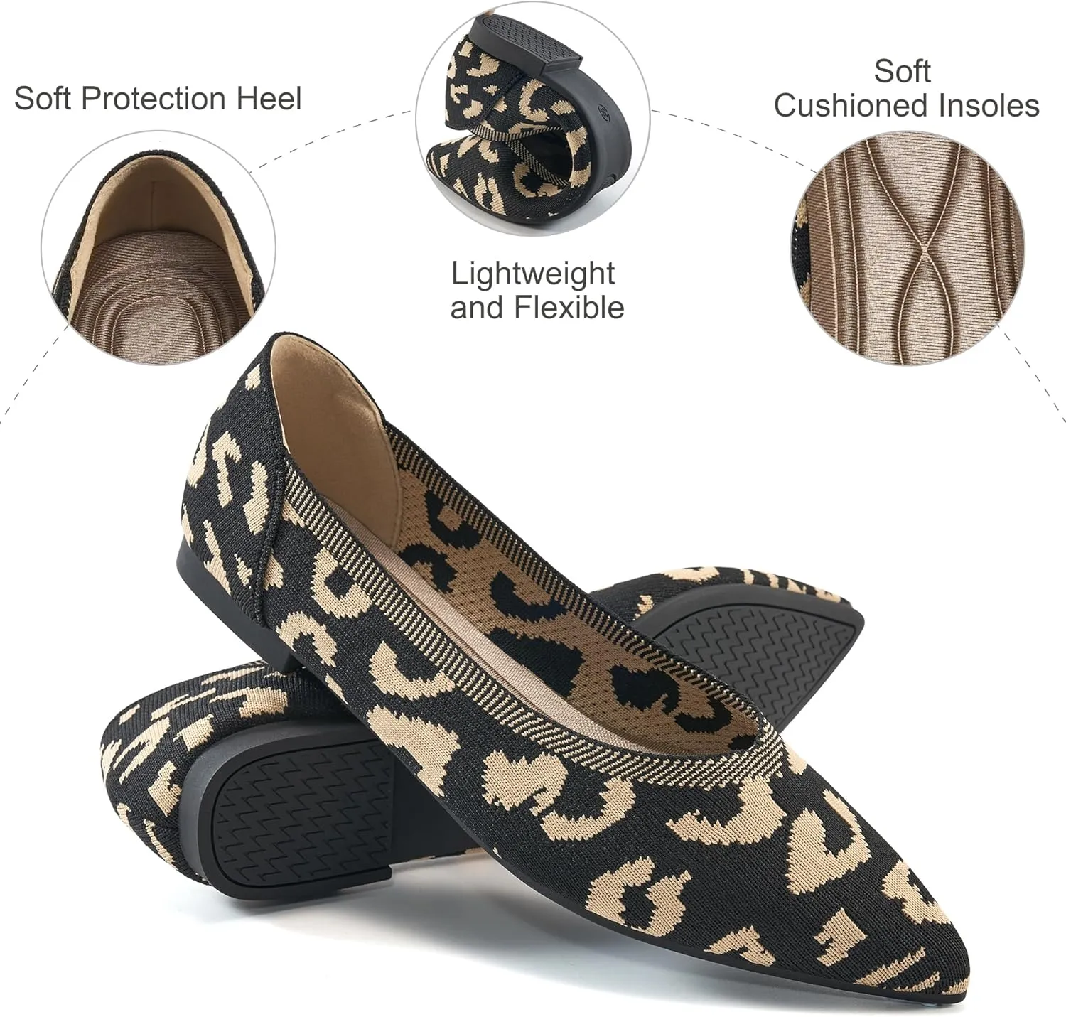 HARENCE Women's Flats Ballet Shoes: Comfortable Pointed Toe Soft Knit Flat Casual Slip On Work Dress Shoes for Walking Wedding Dating