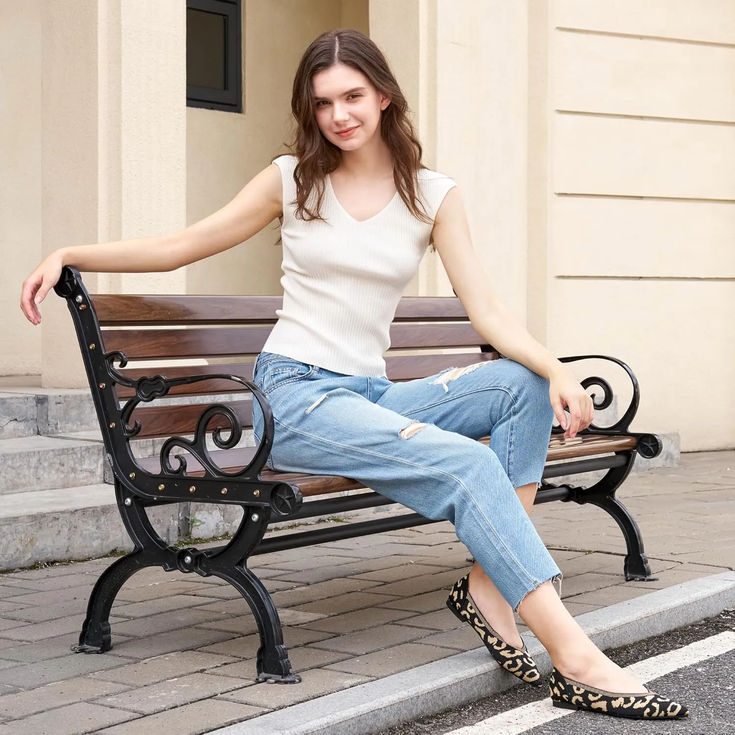 HARENCE Women's Flats Ballet Shoes: Comfortable Pointed Toe Soft Knit Flat Casual Slip On Work Dress Shoes for Walking Wedding Dating