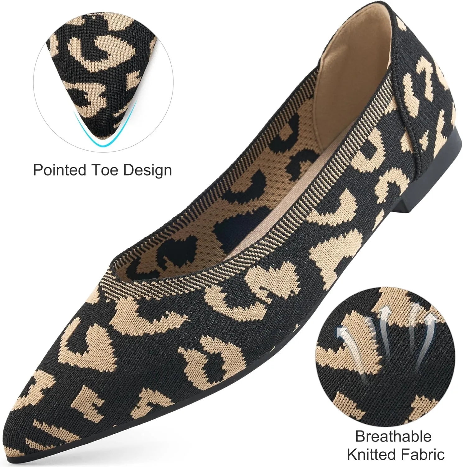 HARENCE Women's Flats Ballet Shoes: Comfortable Pointed Toe Soft Knit Flat Casual Slip On Work Dress Shoes for Walking Wedding Dating