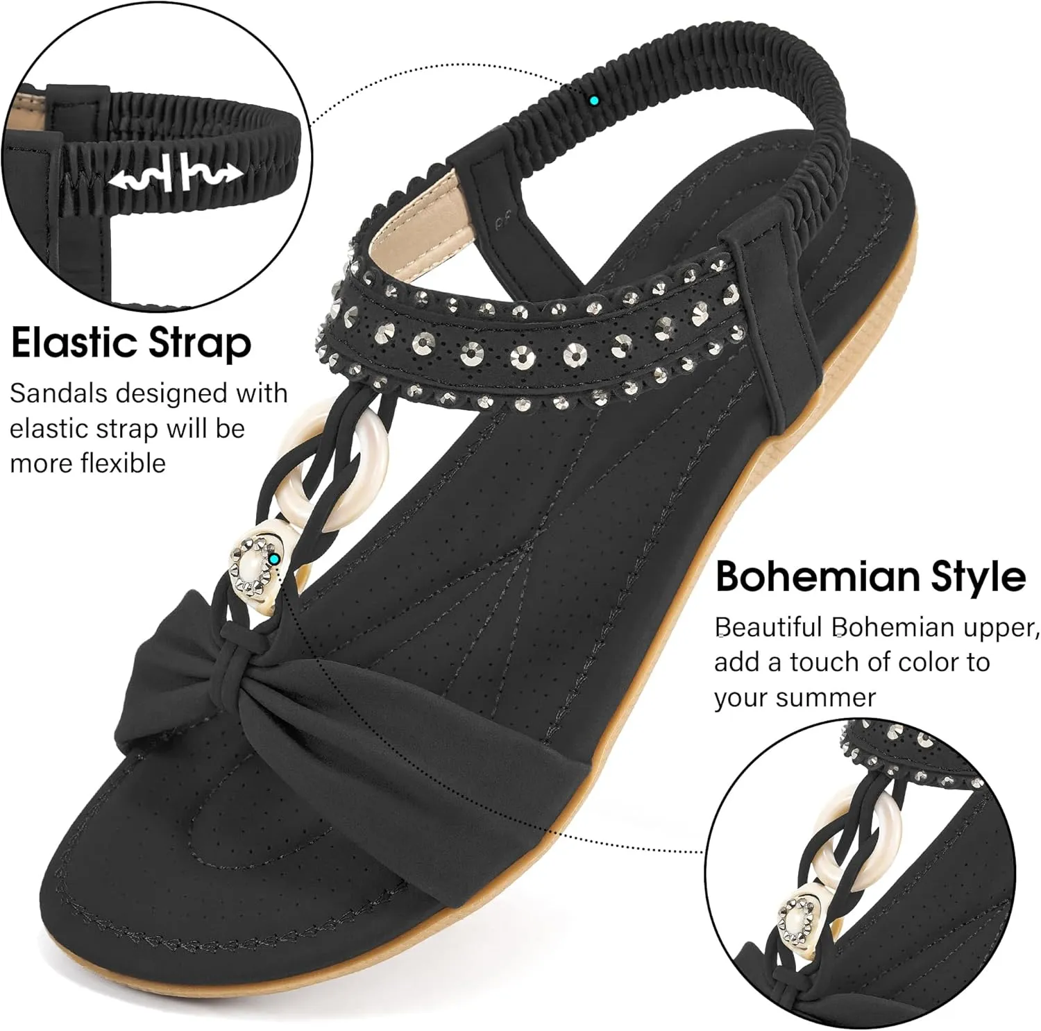 HARENCE Womens Sandals Dressy Flat: Comfortable Elastic Strap Flats Shoes Casual Summer Slip on Sandal for Beach