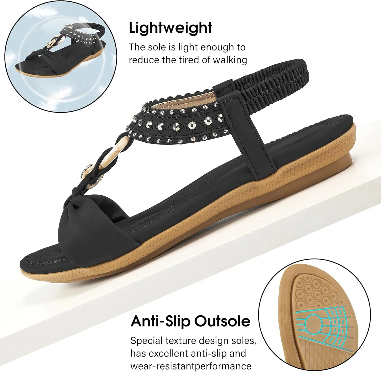 HARENCE Womens Sandals Dressy Flat: Comfortable Elastic Strap Flats Shoes Casual Summer Slip on Sandal for Beach
