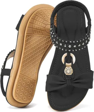 HARENCE Womens Sandals Dressy Flat: Comfortable Elastic Strap Flats Shoes Casual Summer Slip on Sandal for Beach