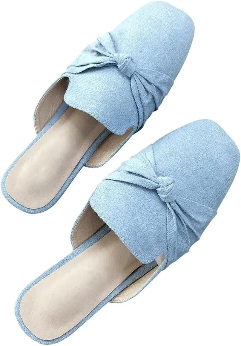 Hee grand Mules for Women Bowtie Mule Slippers Summer Square Toe Slip On Loafers Casual Suede Clogs Slides