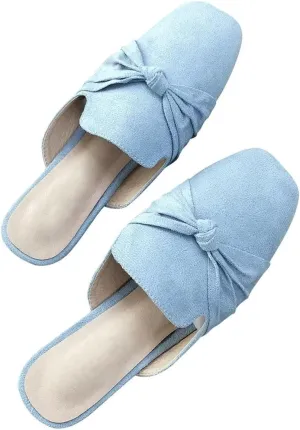 Hee grand Mules for Women Bowtie Mule Slippers Summer Square Toe Slip On Loafers Casual Suede Clogs Slides