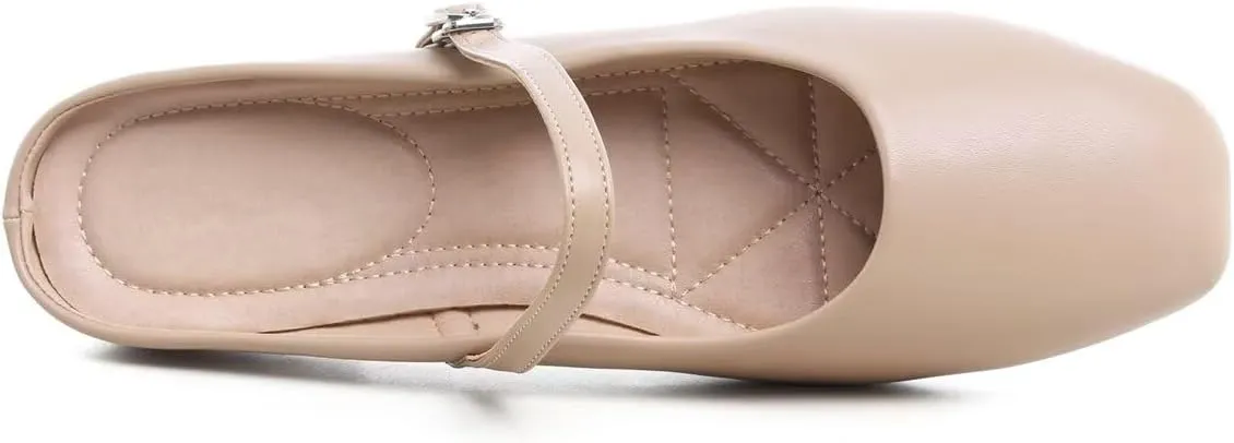 Hee grand Mules for Women Mary Jane Shoes Retro Square Toe Strap Backless Flat Mules Comfortable Flat Slippers