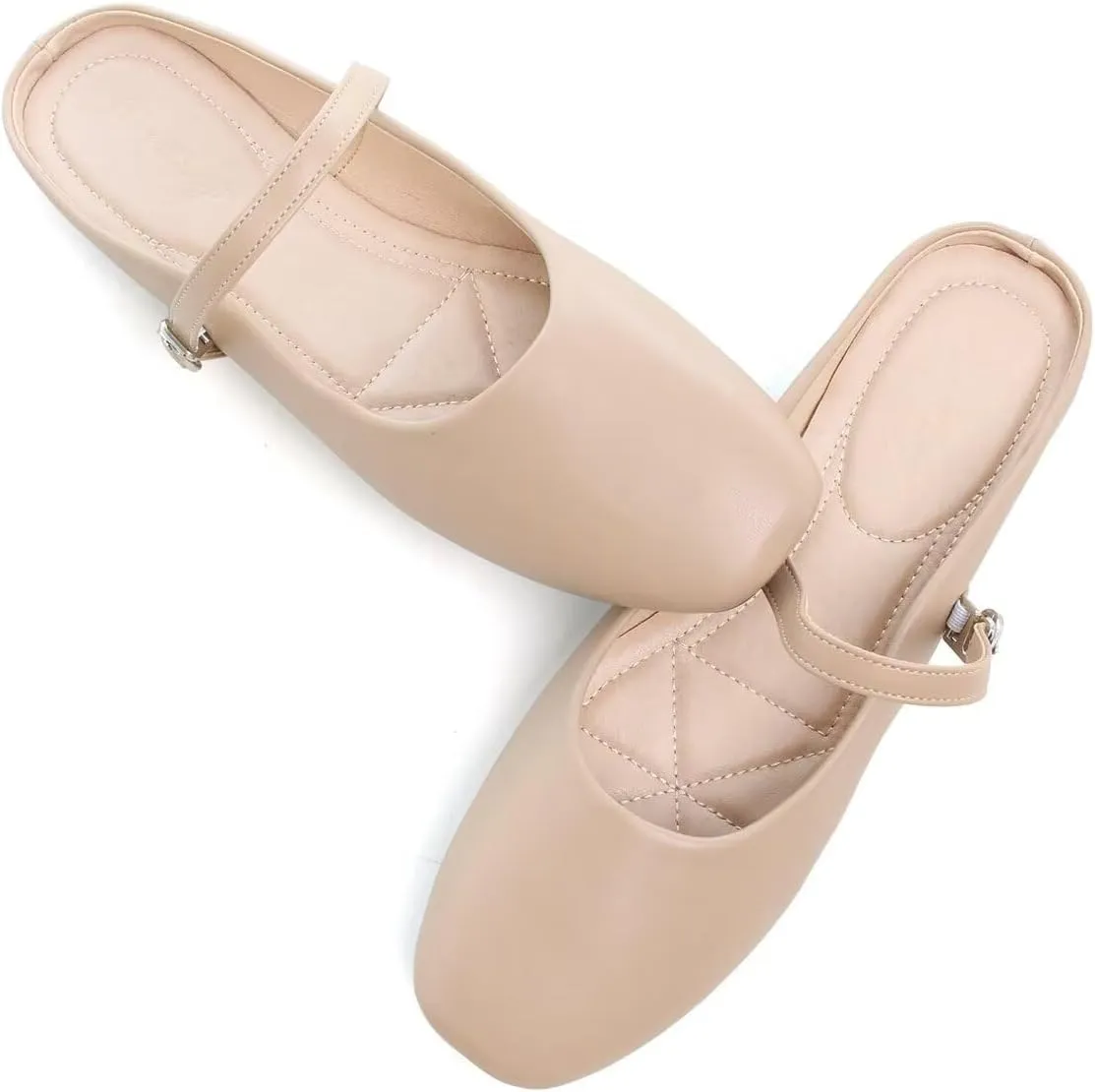 Hee grand Mules for Women Mary Jane Shoes Retro Square Toe Strap Backless Flat Mules Comfortable Flat Slippers