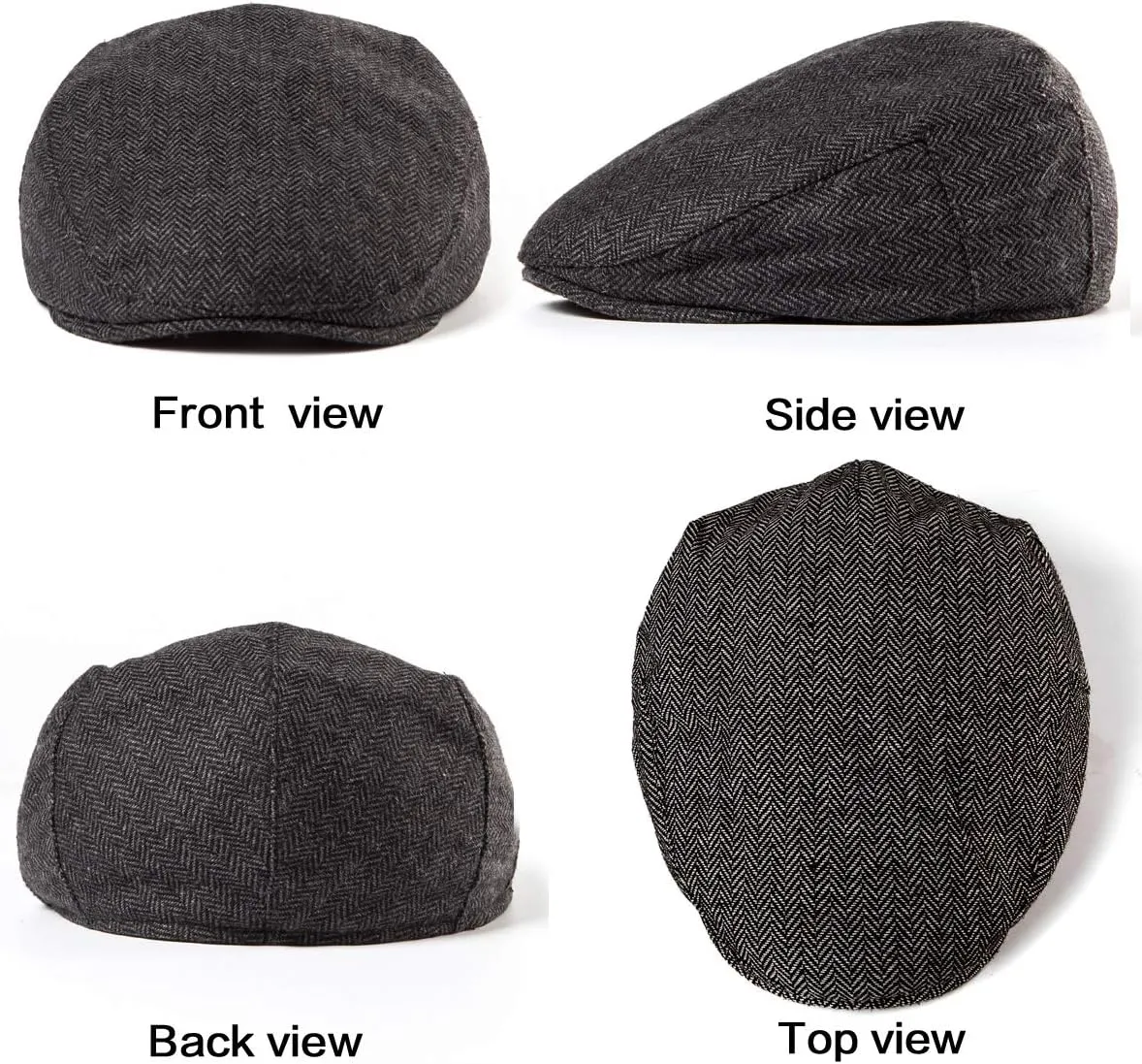 Herringbone Flat Ivy Newsboy Cap for Men Classic Wool Blend Tweed Cabbie Hat