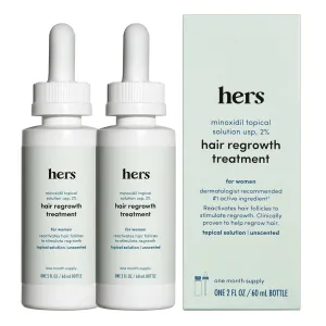 hers Topical Minoxidil Solution, 2% - Hair Growth Treatment for Women - Clinically Proven to Reduce Hair Loss in 3-6 Months - Unscented - 2 Pack, 2 Month Supply