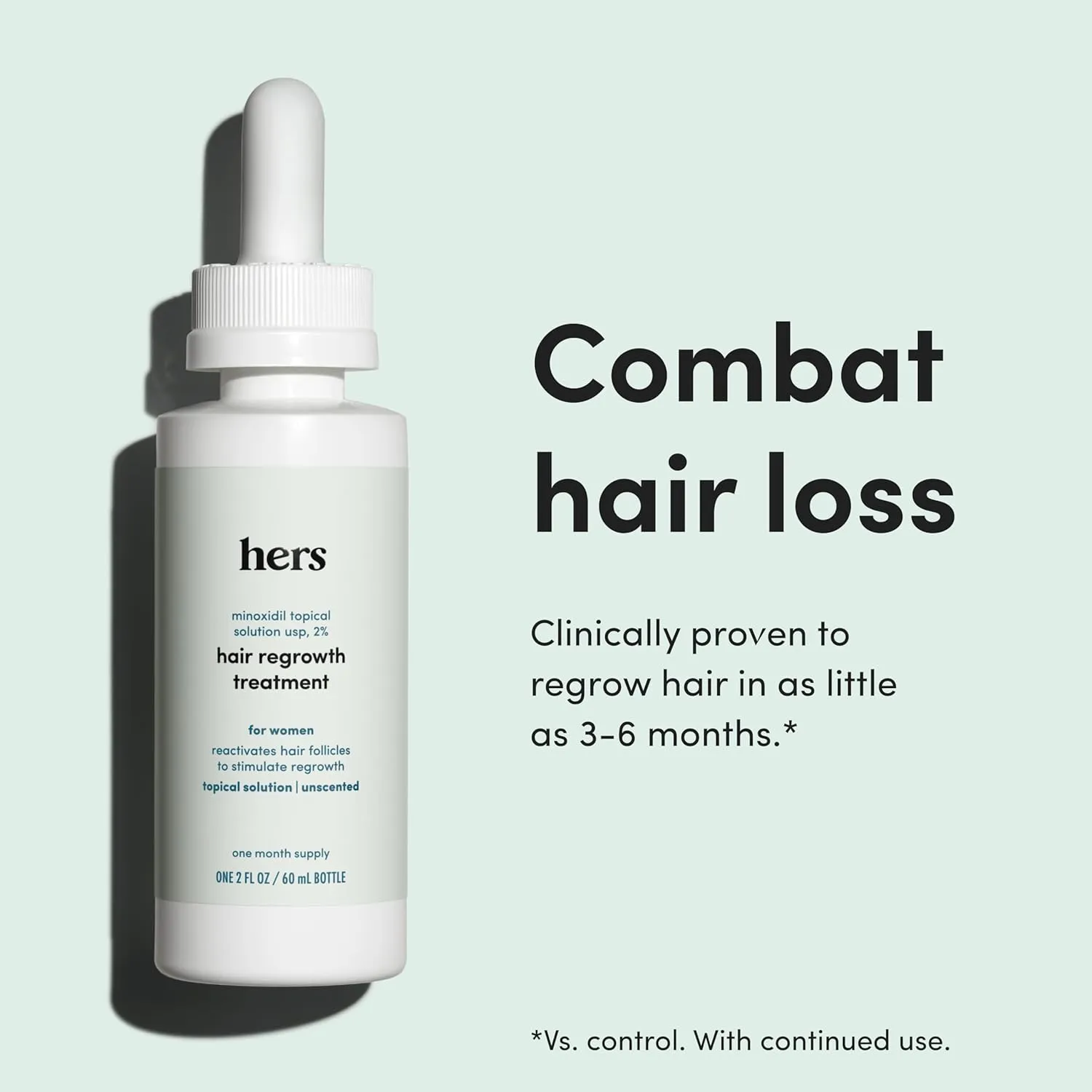 hers Topical Minoxidil Solution, 2% - Hair Growth Treatment for Women - Clinically Proven to Reduce Hair Loss in 3-6 Months - Unscented - 2 Pack, 2 Month Supply