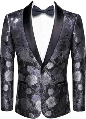 Hi-Tie Stylish Men Suit Jacket Blazer Shawl Lapel One Button Slim Fit Long Sleeve Jacket Tuxedo Party Dinner