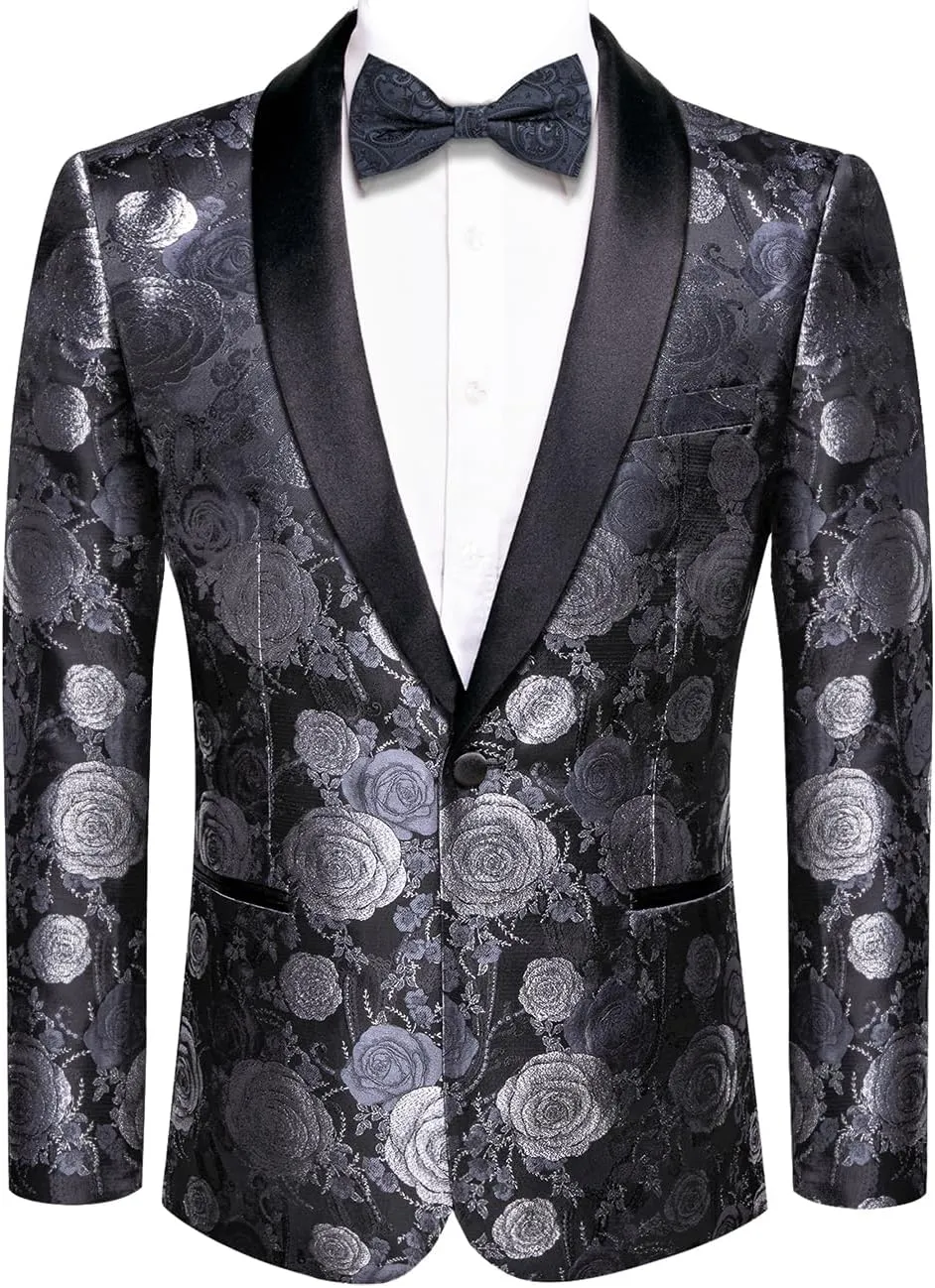 Hi-Tie Stylish Men Suit Jacket Blazer Shawl Lapel One Button Slim Fit Long Sleeve Jacket Tuxedo Party Dinner
