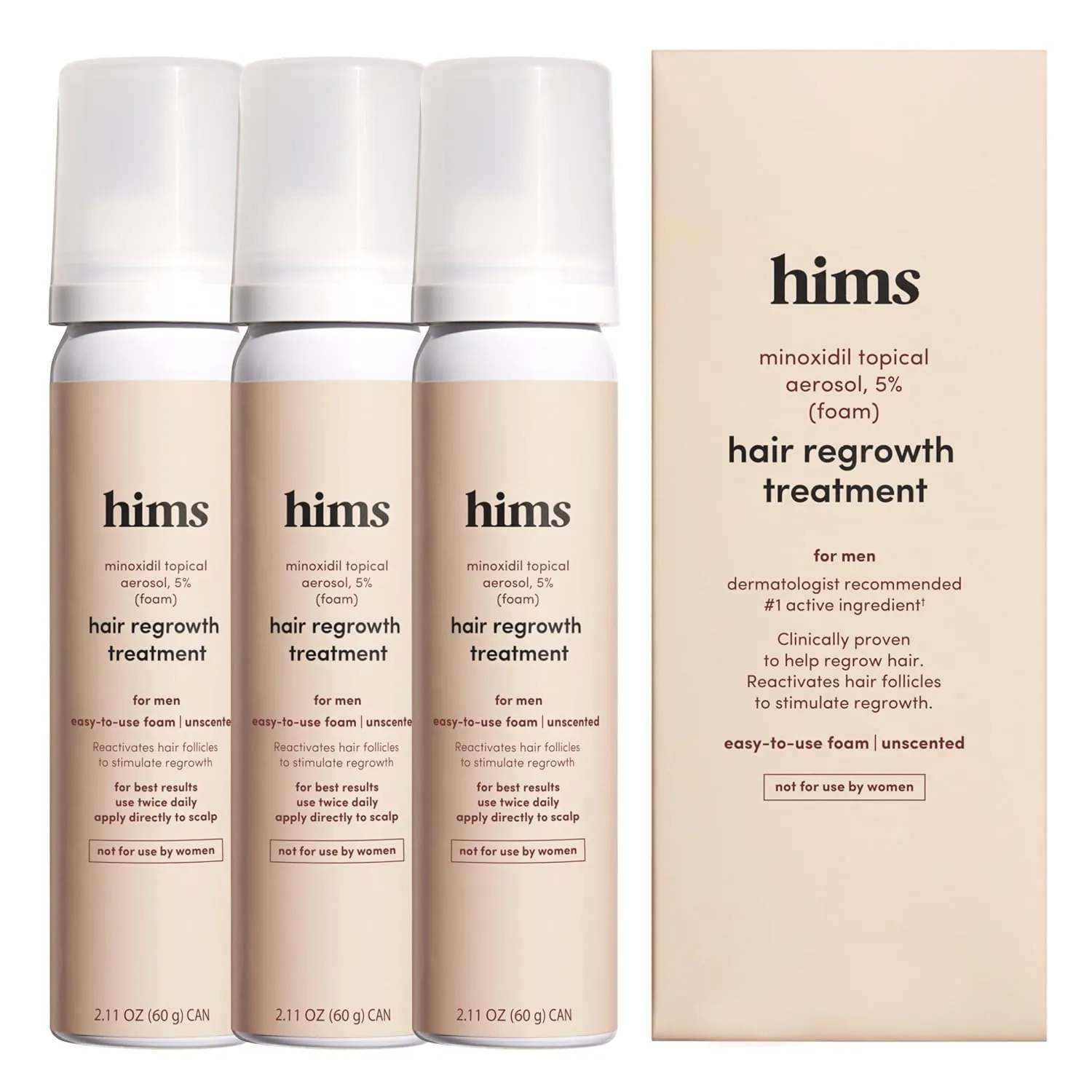 hims Topical Minoxidil Foam, 5% - Extra Strength Hair Growth Treatment for Men - Clinically Proven to Reduce Hair Loss in 3-6 Months - Unscented - 3 Pack, 3 Month Supply