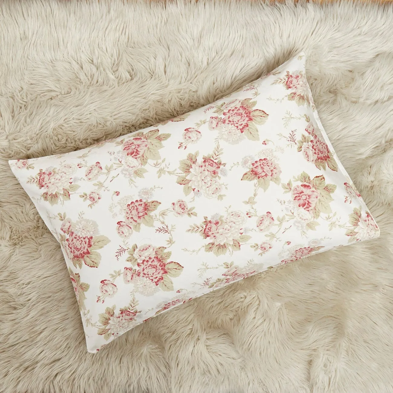 Hint of Mint Dainty Cottage Floral Roses Cotton Flat Sheet Only w/ Pillow Case