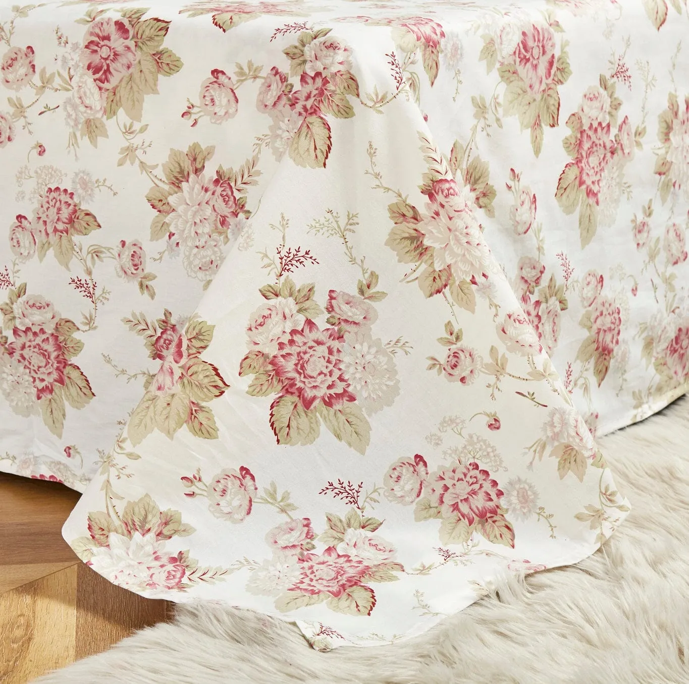Hint of Mint Dainty Cottage Floral Roses Cotton Flat Sheet Only w/ Pillow Case